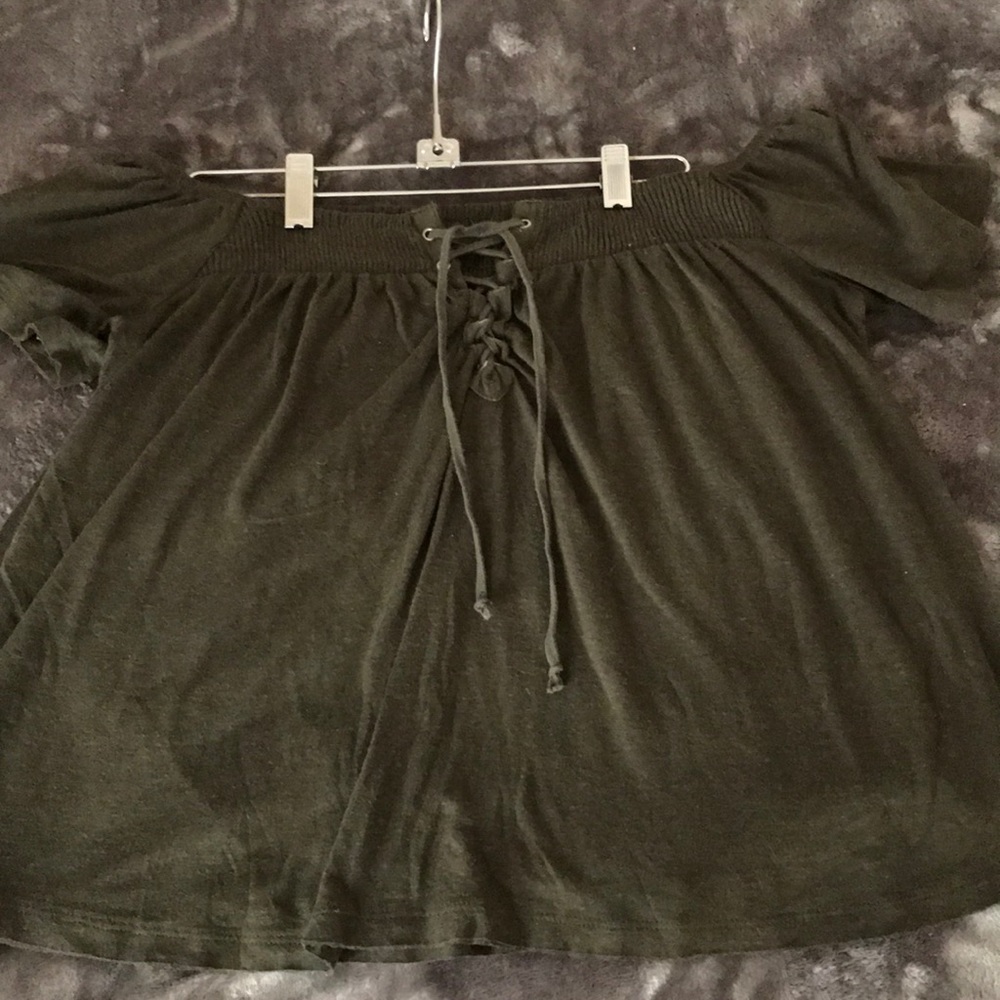 Off the shoulder dark green top